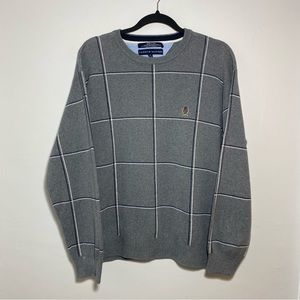 Tommy Hilfiger Mens Chest Logo 100% Cotton Gray Grid Crewneck Sweater Sz XL